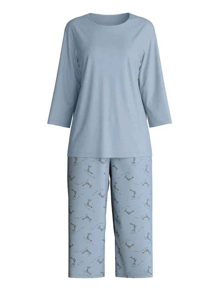 CALIDA CALIDA Capri-Pyjama Hotel Nights Damen (2 tlg) mit Capri-Hose, weich, komfortabel, Blau, – Produktbild 2 von 4