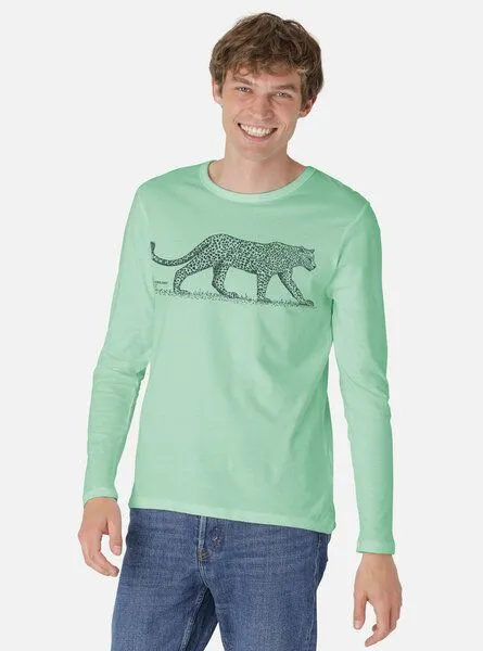 Peaces.bio - handbedruckte Biomode Peaces.bio - handbedruckte Biomode Bio-Herren-Langarmshirt "Leopard", Mint, – Produktbild 2 von 3