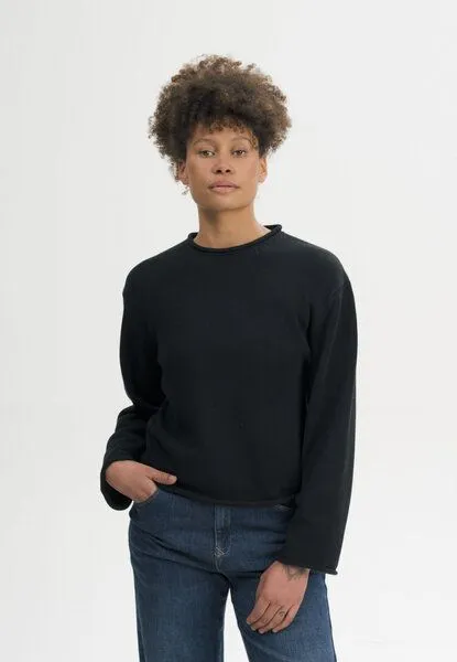 MELA MELA Rollsaum Strickpullover Style GEETHA aus 100% Bio-Baumwolle, Schwarz, – Produktbild 1 von 4