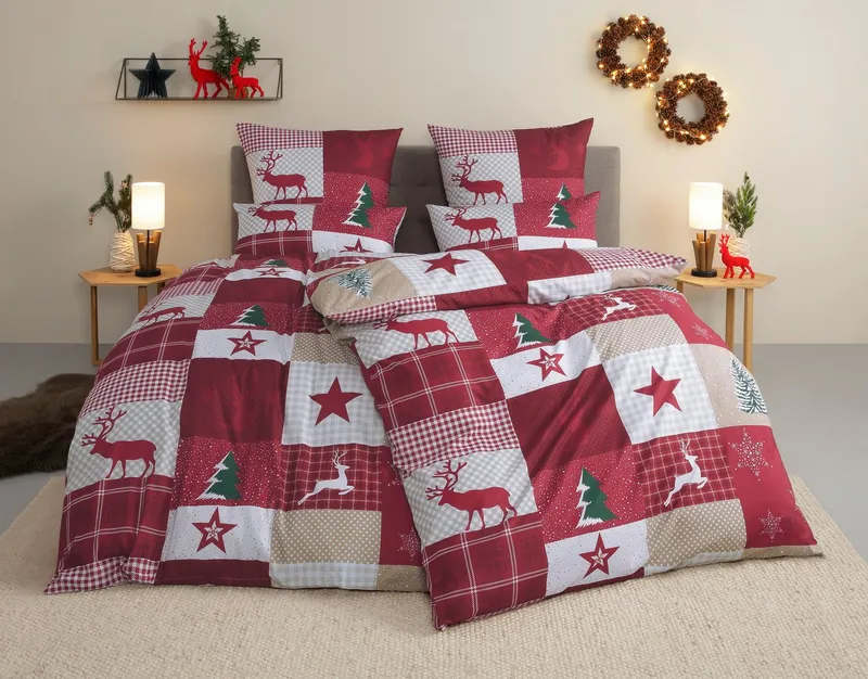 OTTO home Bettwäsche Nicholas, Microfaser, 2 teilig, Weihnachtsbettwäsche, Winter, in 3 Qualitäten verfügbar, Rot, – Produktbild 1 von 5