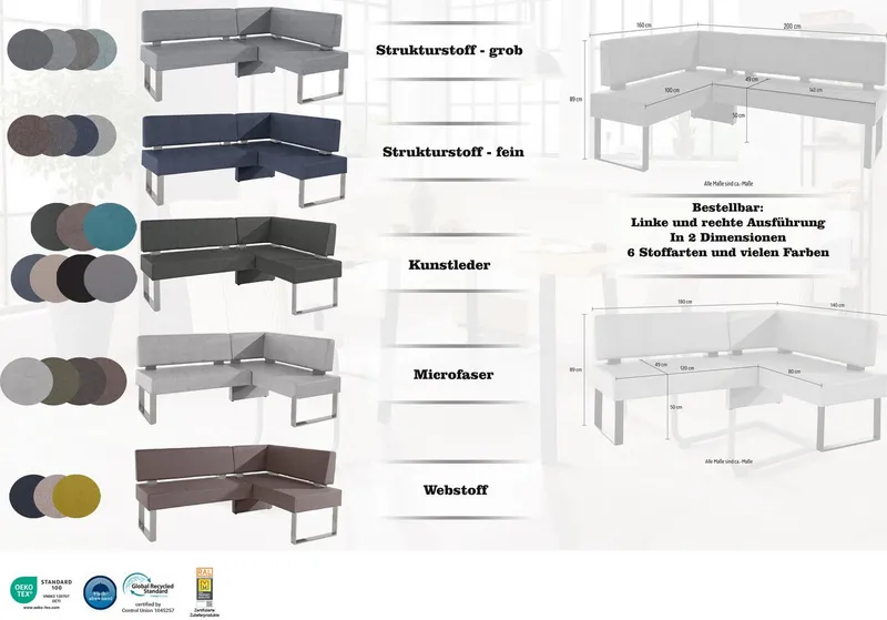 OTTO home Eckbank Rab, in 2 Breiten (180 oder 200 cm), Bezug in verschiedenen Qualitäten, Braun, – Produktbild 1 von 8