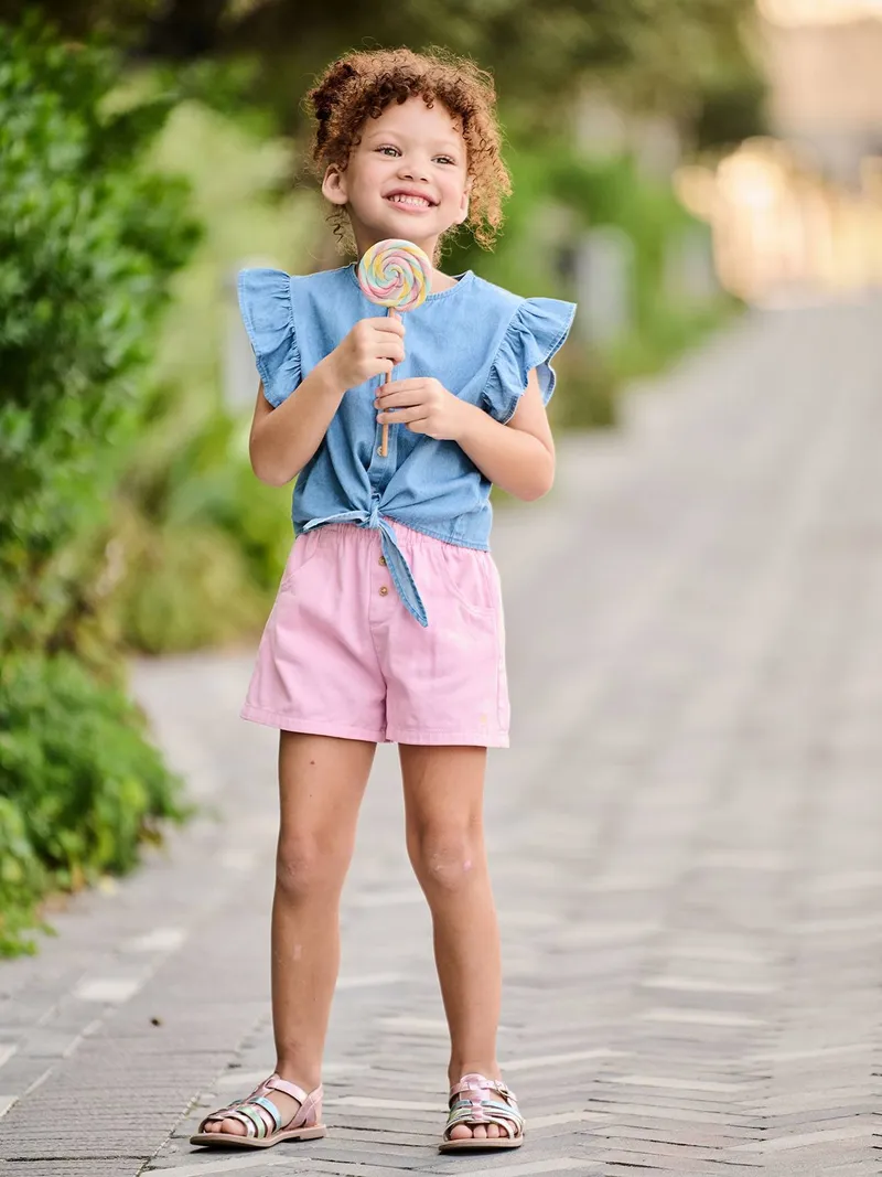 Vertbaudet Mädchen Shorts mit Dehnbund, Malve, – Produktbild 1 von 4