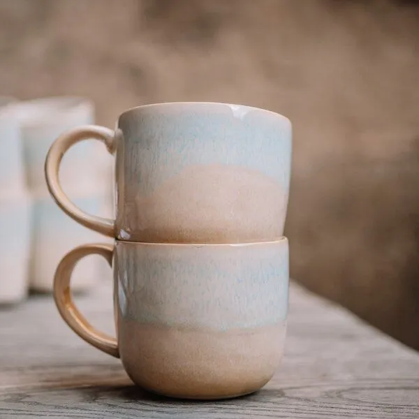 Econovo Econovo Keramik Tasse Handgemacht Groß 400ml, Hellblau-weiss (hellblau), – Produktbild 2 von 4
