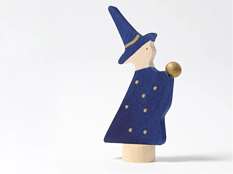 Grimms Grimms Zauberer Steckfigur aus Lindenholz, bunt lasiert Höhe 8 cm, Blau, mehrfarbig, – Produktbild 2 von 2