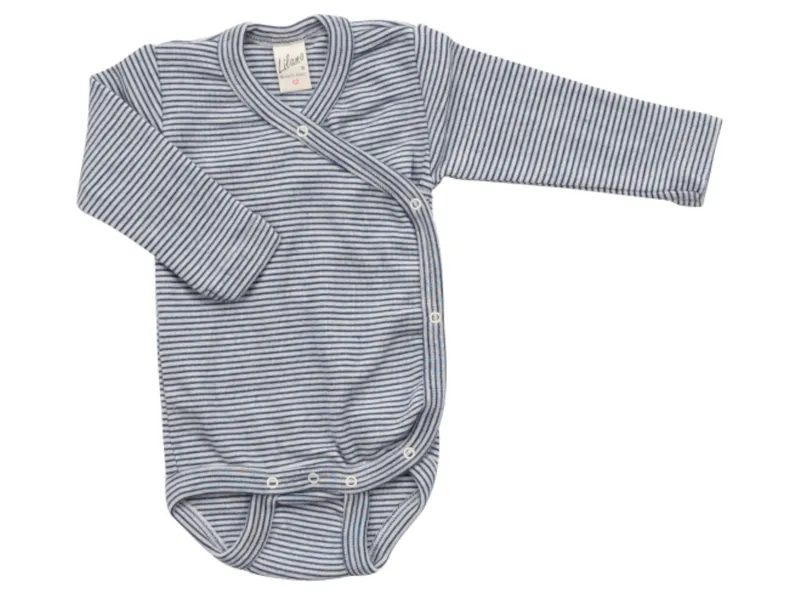 Lilano Lilano Baby Wickelbody Langarm Wolle Seide blau-geringelt Gr.62, Blau, – Produktbild 1 von 2