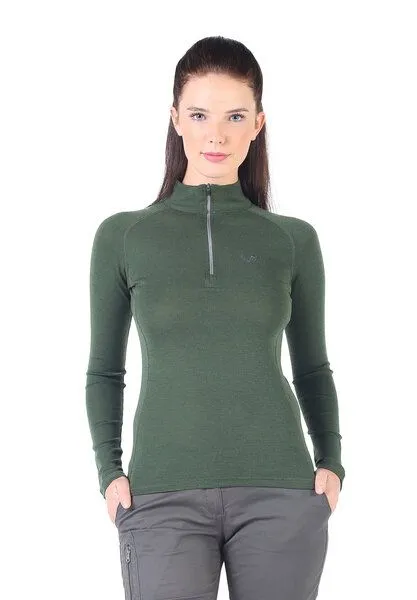 Woolona Woolona Merino Langarmshirt Damen - VEGA - 100% Merinowolle (Zip), Grün, – Produktbild 4 von 4