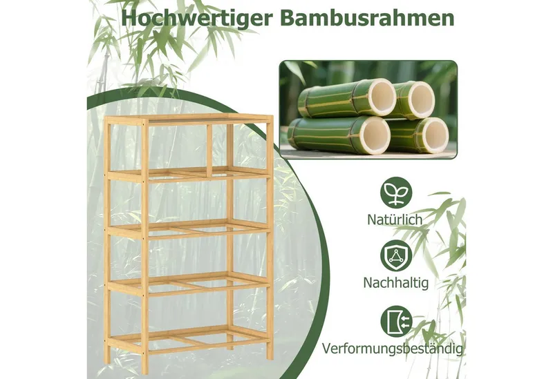 KOMFOTTEU Kommode, 5-Schubladen Bambus-Schubladenschrank Aufbewahrungsturm, Beige, – Produktbild 5 von 5