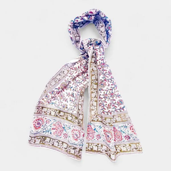 Der Lindwurm Der Lindwurm Kalamkari- Schal , Handdruck mit Pflanzenfarben, Rot/blau/grün/beige, – Produktbild 1 von 2