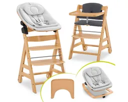 Hauck Hauck Hochstuhl Alpha Move Natur Newborn Set - Natur, Holz Babystuhl ab Geburt mit Neugeborenensufsatz, Sitzkissen, Essbrett – Produktbild 1 von 1