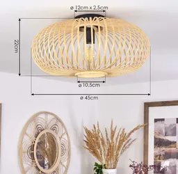 hofstein Deckenleuchte »Aidone« runde Deckenlampe aus Holz/Metall in Natur/Schwarz, ohne Leuchtmittel, Gitter-Optik mit Lichteffekten, E27 – Produktbild 1 von 1