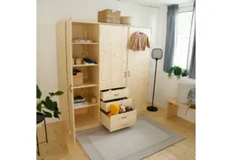 WOMONY Kleiderschrank / Schrank / mit 3 Türen und Schubladen, 186 x 59 x 198 cm 3 Türen und 3 Schubladen – Produktbild 1 von 1