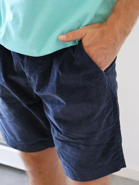 Kultgut Kultgut Relax Cord Shorts / 100% Biobaumwolle - leicht elastisch, Dunkelblau, – Produktbild 2 von 4