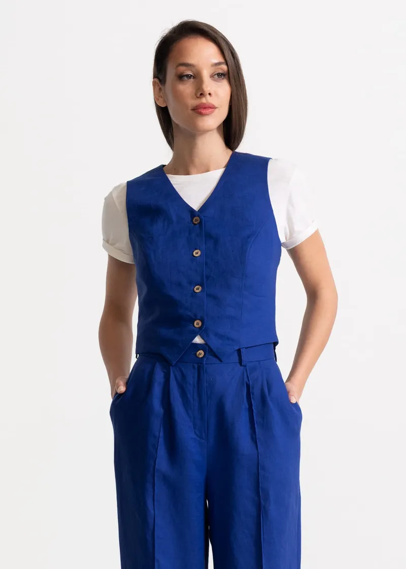 De IONESCU De IONESCU Damen vegan Weste Figa Leinen, Dunkelblau, – Produktbild 1 von 2
