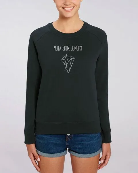Human Family Human Family Bio Damen Rundhals Sweatshirt "Feel - Change your view" - in 7 Farben, Schwarz, – Produktbild 1 von 3