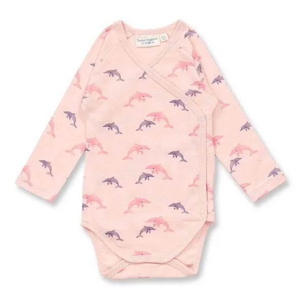 Sense Organics Sense Organics Baby Wickelbody, Modell YGON, Kleiner delphin-druck rosa, – Produktbild 1 von 3