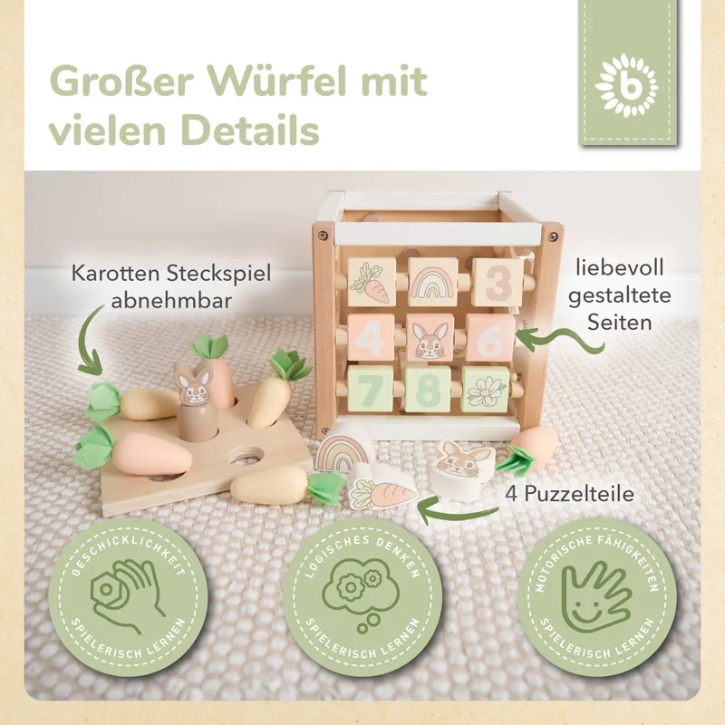 Bieco Bieco Motorikwürfel Hase Fine Holz FSC - ab 1 Jahr, Mehrfarbig, – Produktbild 2 von 3
