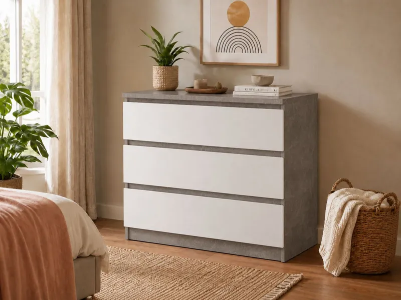 Home affaire Kommode Naia - 3 Schubladen mit griffloser Front, Made in Denmark (Breite: 77 cm, mehrere Farben), Viel Stauraum, zeitloses & skandinavisches Design, Metallgleiter, Grau, – Produktbild 2 von 5