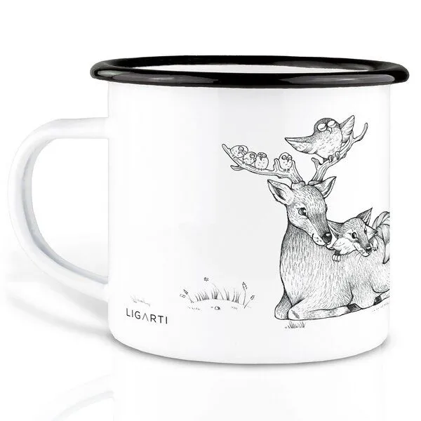 LIGARTI Emaille Tasse – Hirsch, Bär und Fuchs am Lagerfeuer – LIGARTI Tiermanufaktur – Produktbild 2 von 4