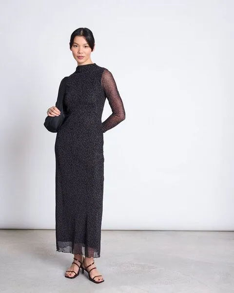 JAN N JUNE JAN 'N JUNE Mesh-Maxikleid ZALDI, Dark leo print, – Produktbild 1 von 4
