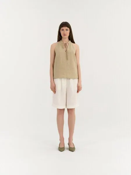 AmourLinen AmourLinen Leinen-Top mit Schleifenausschnitt AMORA, Beige (braun), – Produktbild 1 von 2
