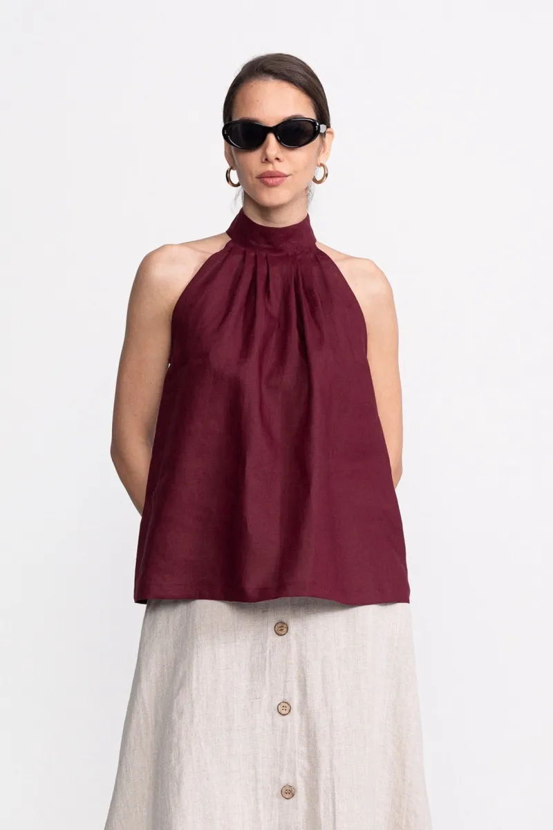 De IONESCU De IONESCU Damen vegan Neckholder-Top Tismana, Dunkelrot, – Produktbild 2 von 2