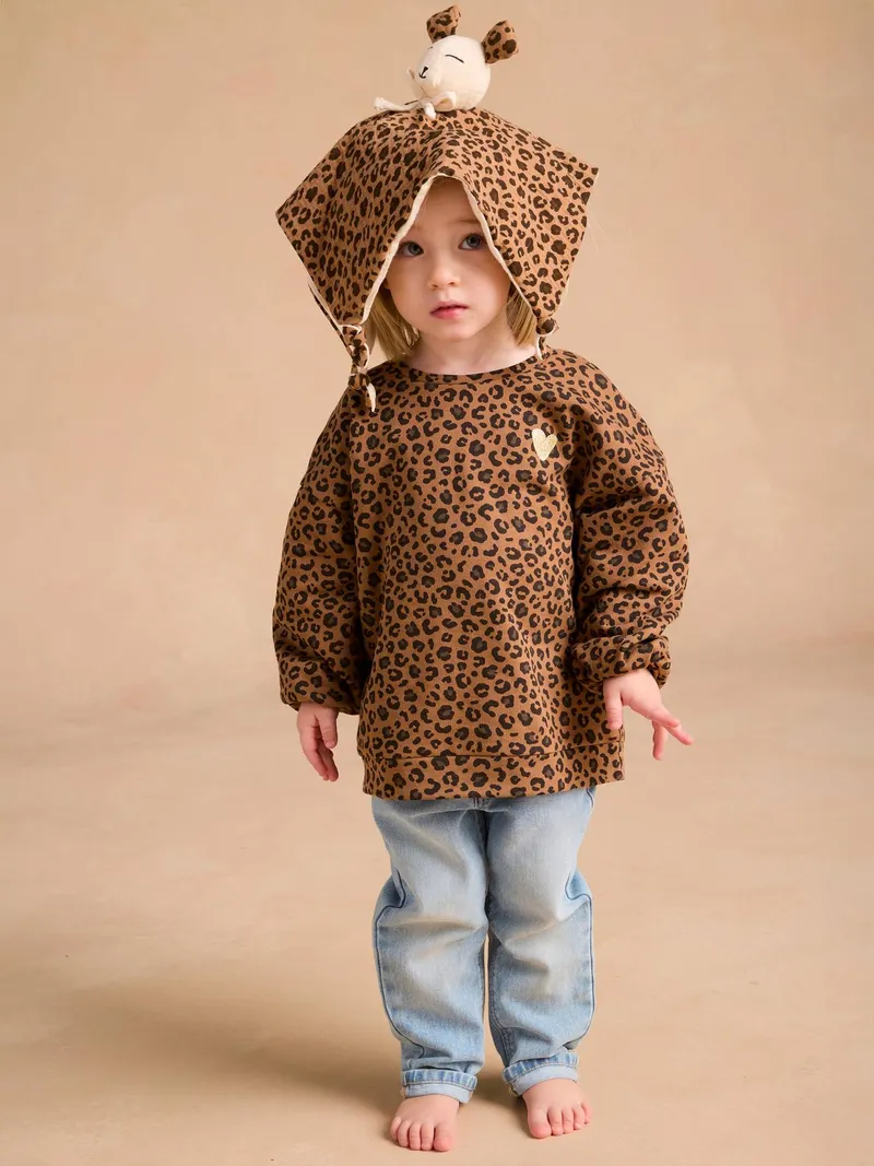 Envie De Fraise Mädchen-Sweatshirt mit Herz-Aufdruck aus der Mutter-Tochter-Kollektion LEOPARD ENVIE DE FRAISE, Beige, – Produktbild 1 von 4