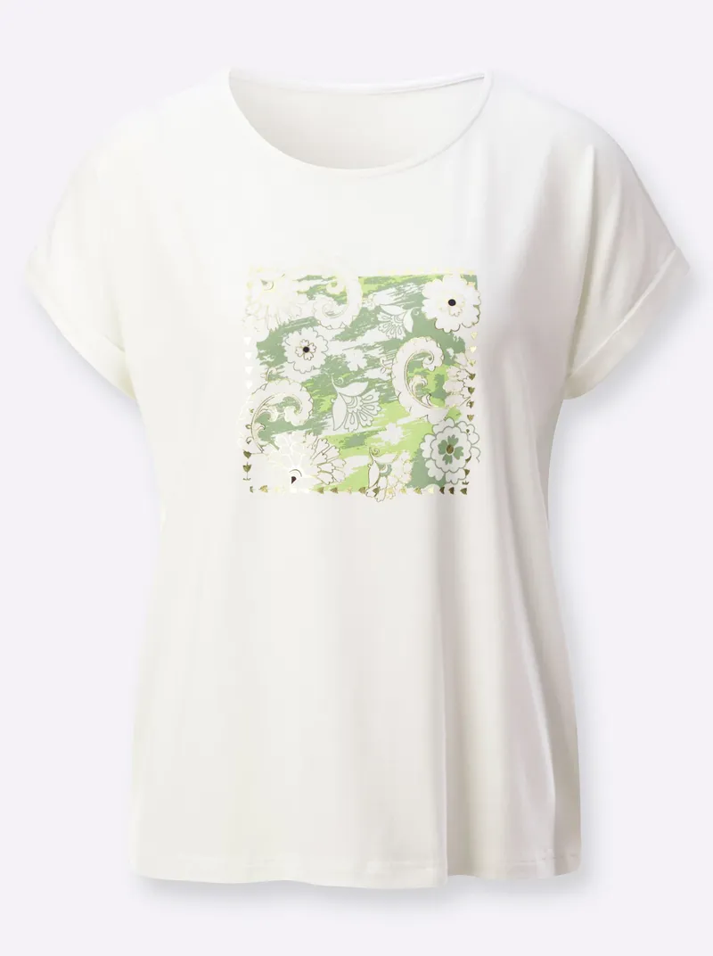 Witt Rundhalsshirt ecru-eucalyptus-bedruckt, Ecru-eucalyptus-bedruckt, – Produktbild 1 von 2