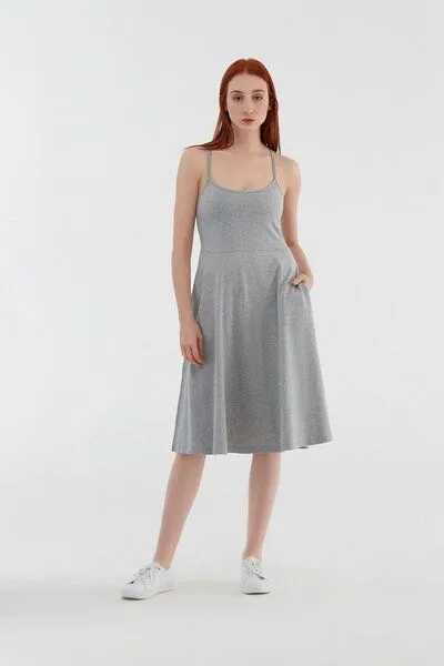Leela Cotton Leela Cotton Damen Trägerkleid Bio-Baumwolle Jersey Sommerkleid 1734, Grau-melange, – Produktbild 3 von 3
