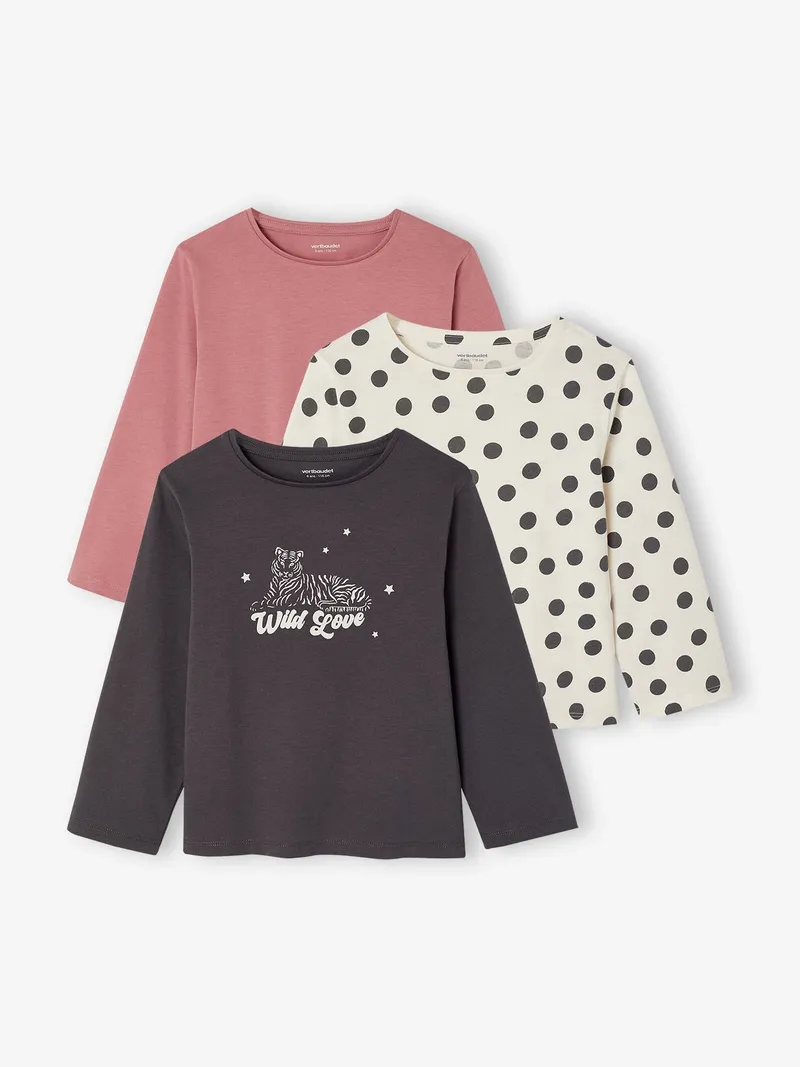 Vertbaudet 3er-Pack Langarmshirts Mädchen mit Print BASIC, Malve, – Produktbild 1 von 4