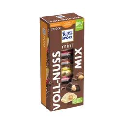 Ritter Sport Ritter Sport Mini Voll Nuss Mix, 3 Sorten (VollNuss, Dunkle VollNuss, Weisse VollNuss), 7 Stück, 116g – Produktbild 1 von 1