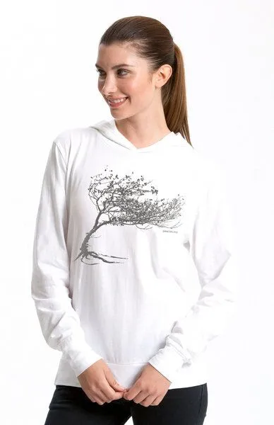 Peaces.bio - handbedruckte Biomode Peaces.bio - handbedruckte Biomode Bio-Jersey-Kapuzensweater Unisex "Windy Tree", Weiss, – Produktbild 2 von 4