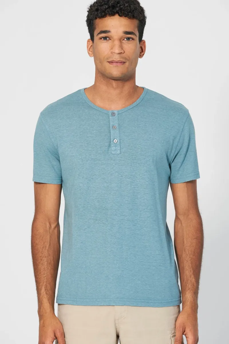 HempAge Hempage Herren vegan Einfarbiges Henley T-Shirt Wave In Blau, Blau, – Produktbild 2 von 2