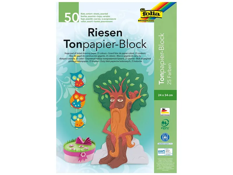 folia folia Tonpapier, sortierte Farben, 34 x 24 cm, 50 Blatt – Produktbild 1 von 1