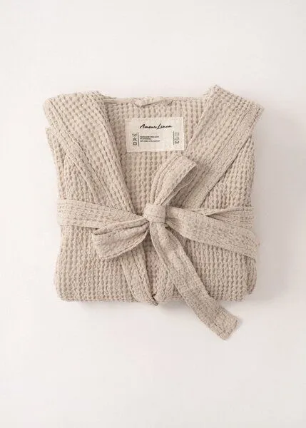 AmourLinen AmourLinen Waffel-Bademantel aus Leinen für Damen, Creme, – Produktbild 1 von 4