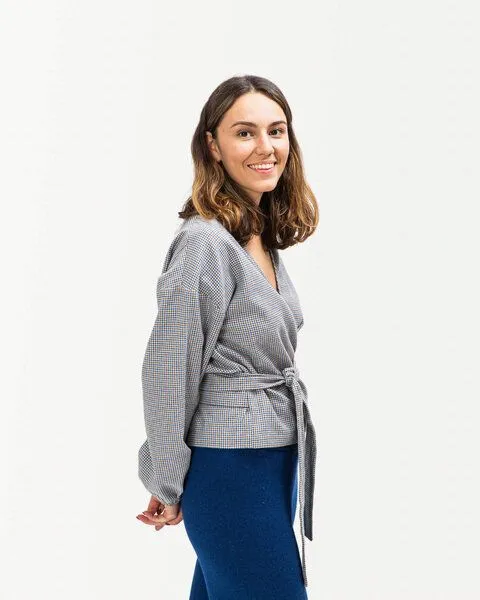 MATONA Matona Wickelbluse für Frauen aus weichem Flannel und in trendigem Karomuster / Flannel Wrap Blouse, Pepita, – Produktbild 3 von 4