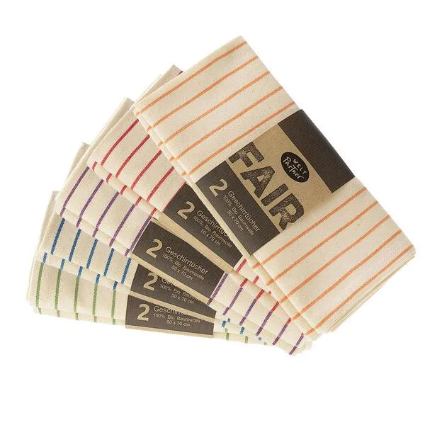 weltPartner weltPartner Geschirrtücher mit schmalen Streifen aus Bio-Baumwolle, 2er-Set, Naturweiß/lila (lila), – Produktbild 2 von 2
