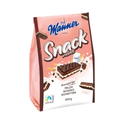 Manner Manner Snack Minis Milch Schoko Schnitten 300g - Knusprige Kakaowaffeln - Milchcreme und Kakaocreme - Fairtrade-Siegel - Waffelgebäck. Knusprige mit – Produktbild 1 von 1
