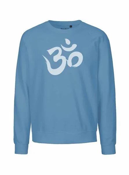 Peaces.bio - handbedruckte Biomode Peaces.bio - handbedruckte Biomode Bio Herren Sweatshirt Om, Blaugrau, – Produktbild 1 von 2