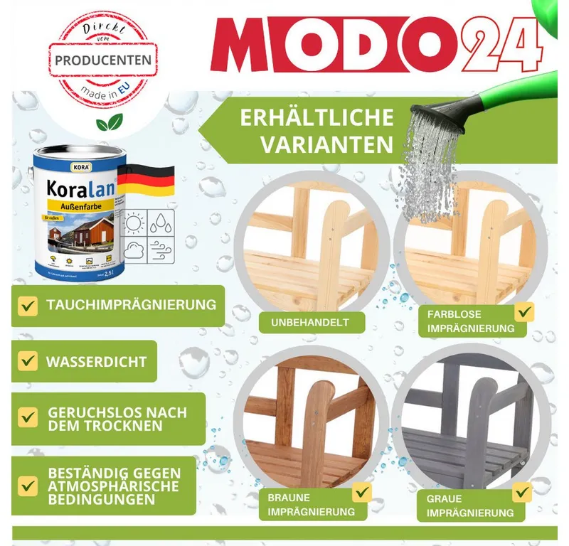 Modo24 Gartenbank LG01 Parkbank, Gartenmöbel, Sitzbank, Bank Friesenbank, Holzbank, Zweisitzer, In- & Outdoor, FSC-Holz Massiv 4 Farben Schutzhülle, Braun, – Produktbild 2 von 5