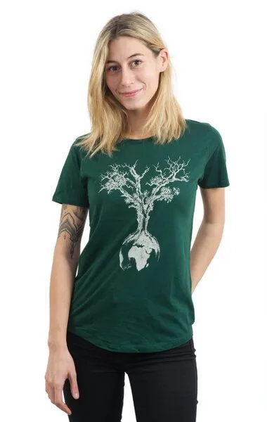 Life-Tree Life-Tree Ecovero Shirt Fairwear für Damen "Weltenbaum" in Bottle Green – Produktbild 1 von 5
