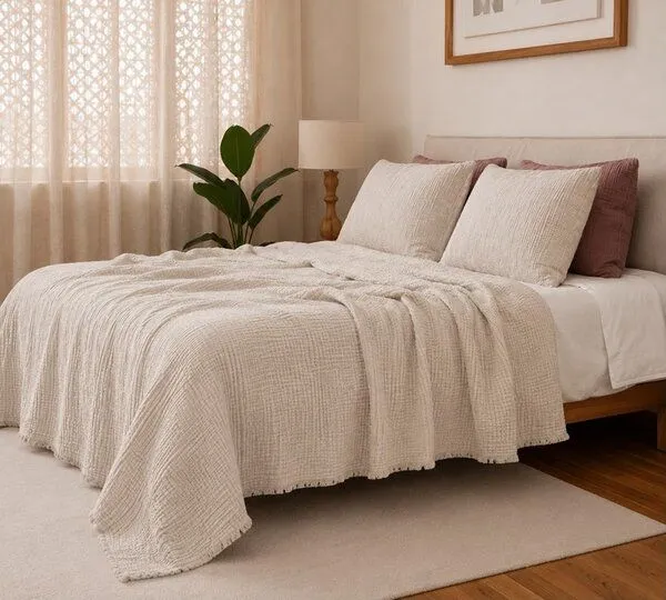 Sandiik Sandiik Musselin- Decke Classic aus Bio-Baumwolle 2 Größen, Beige ( melange), – Produktbild 4 von 4