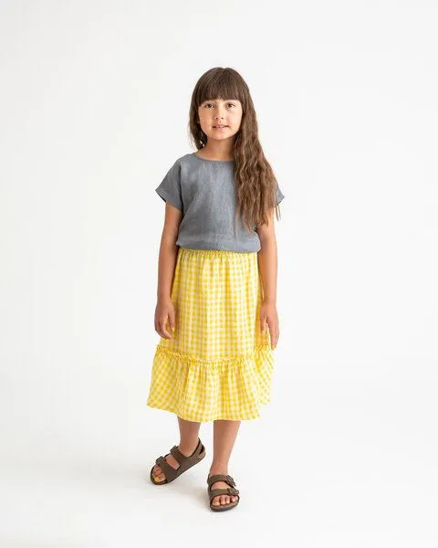 MATONA Matona Verspielter Rock für Kinder aus Leinen / Ruffled Skirt, Yellow gingham, – Produktbild 3 von 4