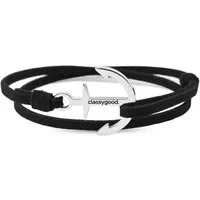 Classygood. Classygood. Anker Armband Edelstahl - Silber - Alcantara-Leder Band, Schwarz, – Produktbild 1 von 1