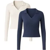 GORG GORG 2er Set Damen Bluse – Bio-Baumwolle & superweiches Modal, Navy/zartes beige, – Produktbild 1 von 1