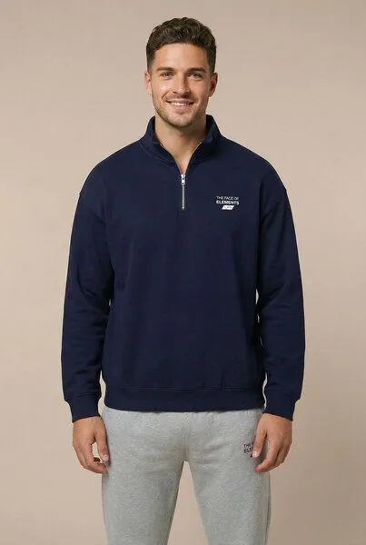 THE FACE OF ELEMENTS The Face of Elements 1/4-Zip - Relaxed Fit Sweatshirt aus Bio-Baumwolle, Navy blue (blau), – Produktbild 3 von 3