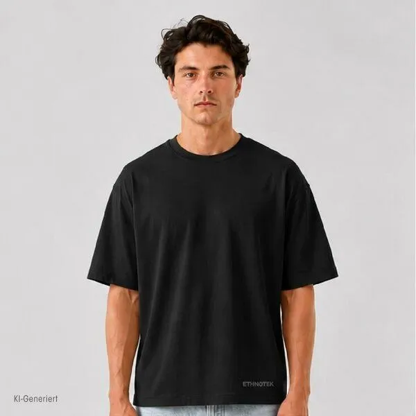 Ethnotek Ethnotek T-Shirt mit Stickerei Heavyweight Organic Cotton Oversized, Schwarz - black embroidery, – Produktbild 3 von 3