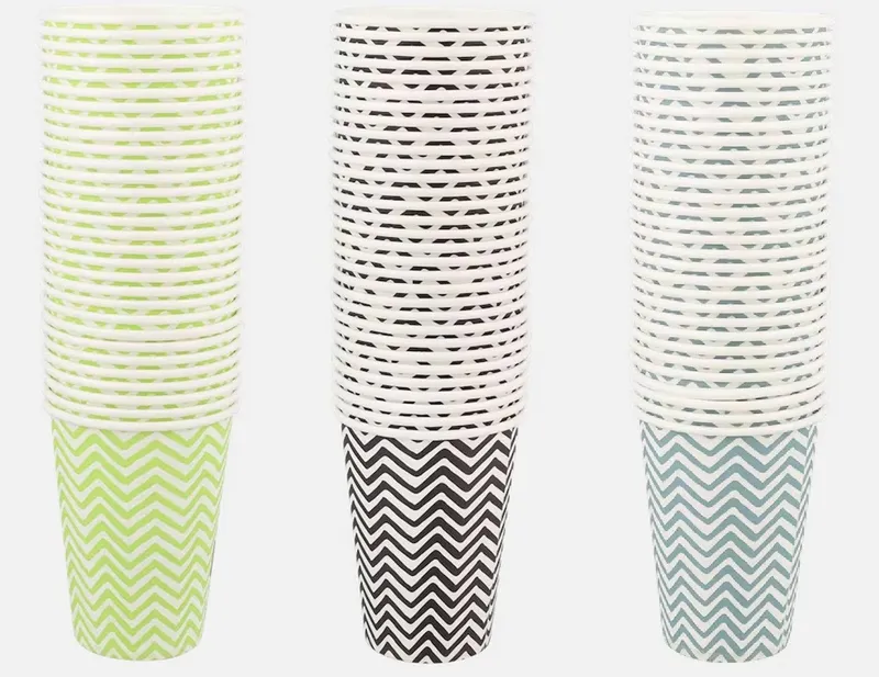 Spectrum Einwegbecher Papierbecher zigzag 200 ml 60 Stück Pappbecher Trinkbecher, 60-tlg., Bunt|weiß, – Produktbild 1 von 3