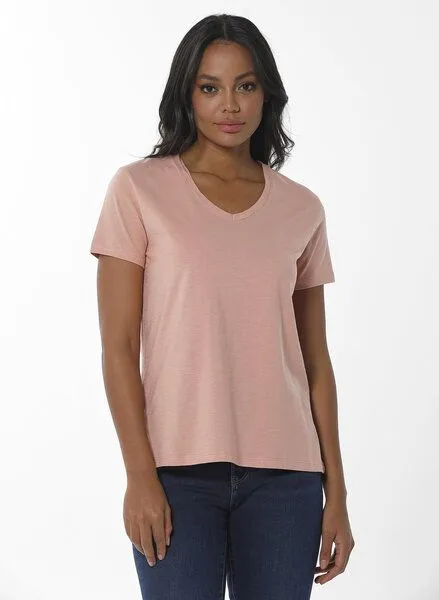 ORGANICATION ORGANICATION Damen Basic T-Shirt aus Bio-Baumwolle mit V-Ausschnitt, Pink(salmon pink), – Produktbild 1 von 4
