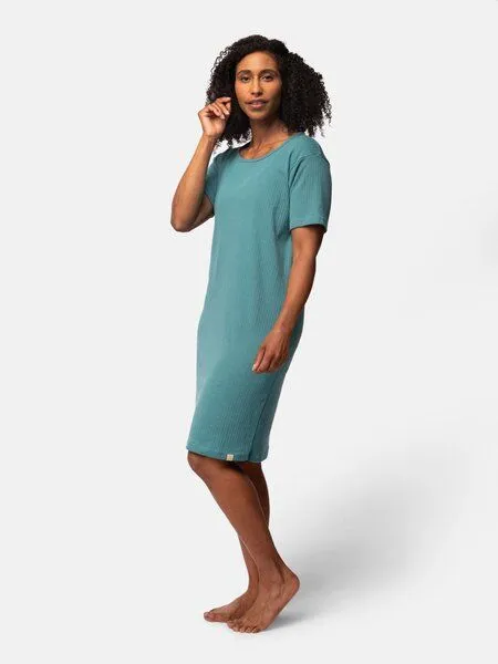 greenjama greenjama Damen Sleepshirt aus Derby-Rib, GOTS-zertifiziert, Topaz (petrol), – Produktbild 1 von 4