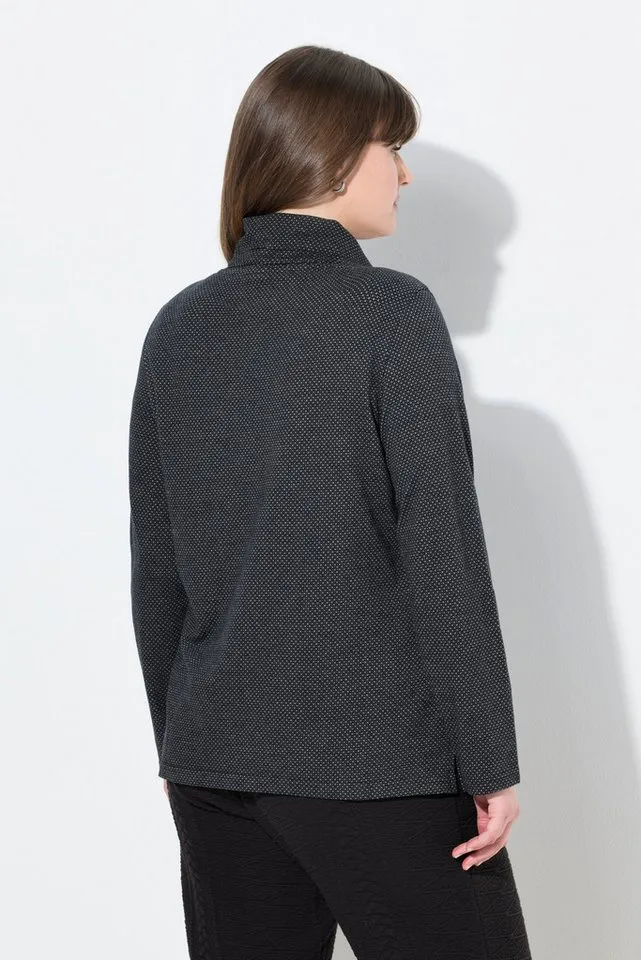 Ulla Popken Sweatshirt Sweatshirt Muster Stehkragen Langarm Biobaumwolle, Schwarz, – Produktbild 4 von 4